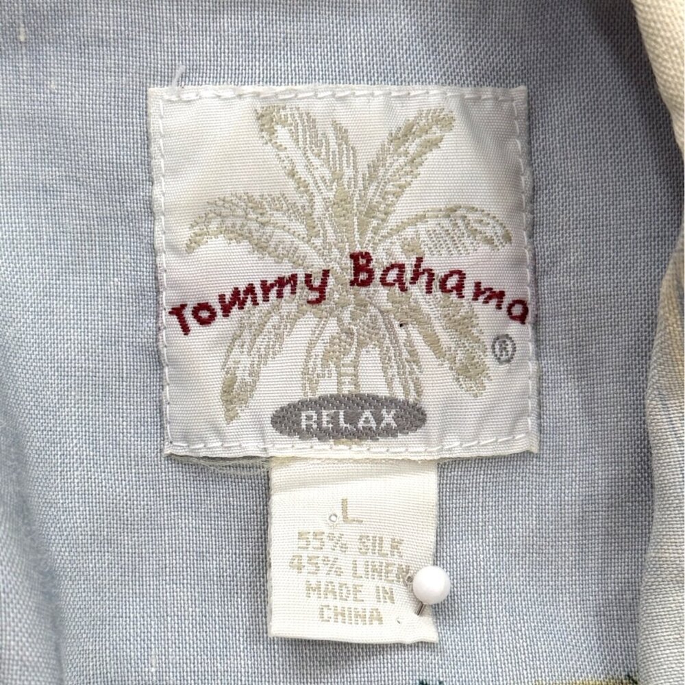 Tommy Bahama Relax Mens Size L Hawaiian Shirt Surf Beach Print Silk Linen Blend - Picture 3 of 5